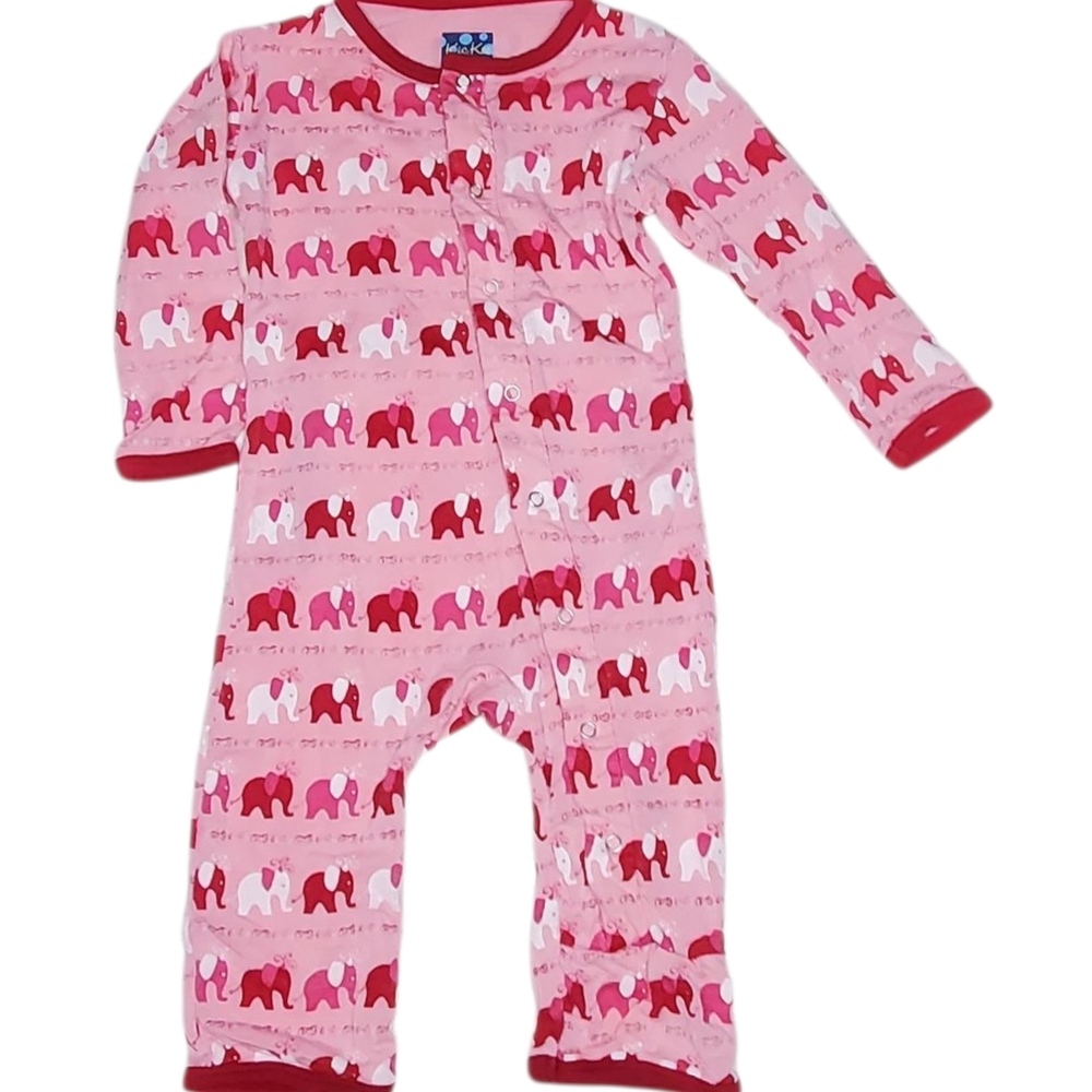 Kickee Pants Coverall Pink Calypso Elephant Baby Girls 3-6 Months